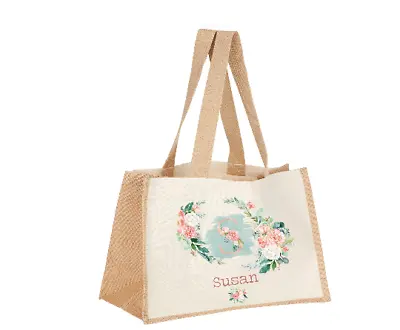 £11.99 • Buy Personalised XL Jute Bag Shopping Bag Rose Gold Floral Letter Bridesmaid Nan 