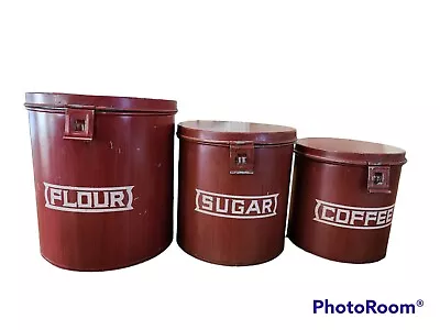 Two's Company Tin Red Canisters Sugar Coffee Flour. Rustic Primitive • $35
