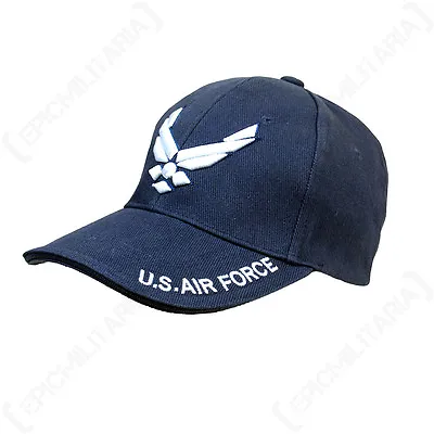 Blue US Airforce Baseball Cap - Peaked Sun Hat Military Style American Wings New • £14.45