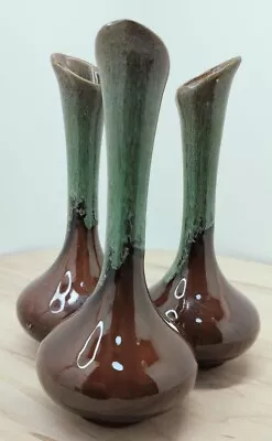 Vtg Van Briggle Triple Bud Vase Pottery Brown With Drip Glaze 7 Tall • $35.55