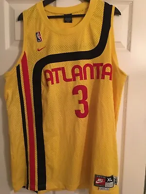 Vtg Atlanta Hawks Shareef Abdul-Rahim NBA XL Nike Jersey Yellow Black Red • $25