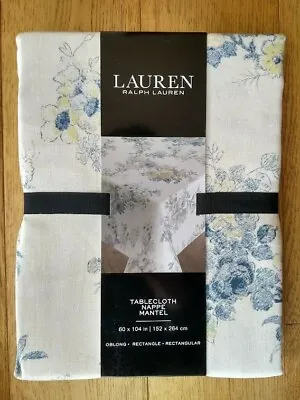 RALPH LAUREN Tablecloth 60 X 104 In (152 X 264cm) NEW Floral Blue Yellow Cotton • £14.99