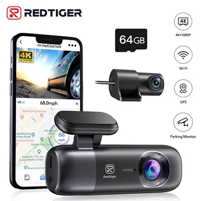 REDTIGER Dash Cam 4K Front And Rear Dash Camera WiFi GPS With Free SD Card • $149.99