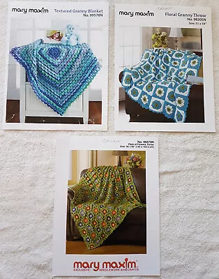 3 Mary Maxim Crochet Patterns #99578N#98205N#99373N Blanket/Aghan/Throw • $9.55