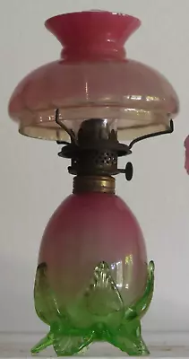 ITEM #145  Antique  Opalescent Pink/Vaseline Art Glass Footed Miniature Oil Lamp • $1440