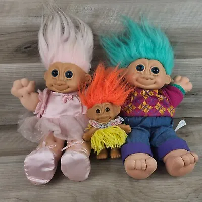 $15 • Buy Vintage Russ Berrie & Co Troll Lot Plush & Figure With Clothes Colorful 90's