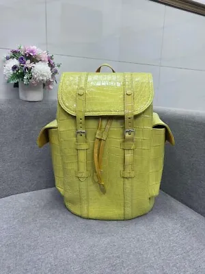 Crocodile Alligator Leather Men's Yellow Travel Backpack Casual Carry Backpack • $820
