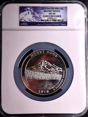 2010 5oz Silver Bullion 25C Mount Hood Oregon NGC MS69 #1AT • $249