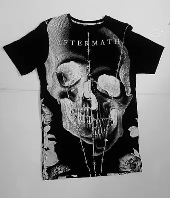 AFTERMATH APPAREL 96 Black White Skull Roses Barbed Wire T-shirt Size M BNWOT • £12