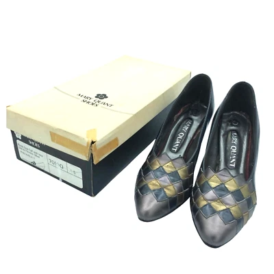 Mary Quant Shoes Size 5 Grey Gold Silver Harlequin Court Heel Rare Vintage Boxed • £150