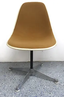 Vintage Herman Miller Eames Fiberglass Brown Fabric Shell Chair W/ Swivel Base • $325