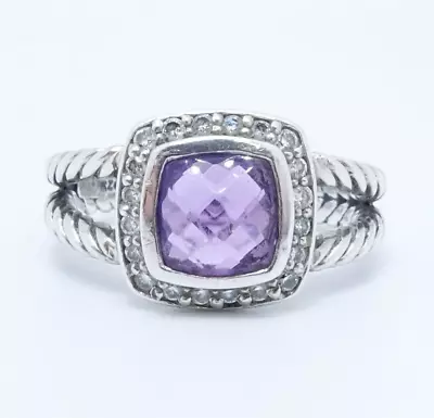 David Yurman Sterling Silver Albion Petite Amethyst & Pave Diamond Ring 7.75 • $189.99