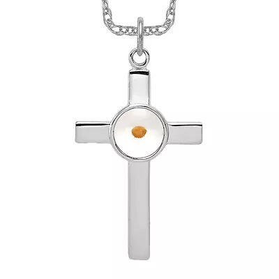 925 Sterling Silver Polshd Cross Mustard Seed Necklace Charm Pendant • $97