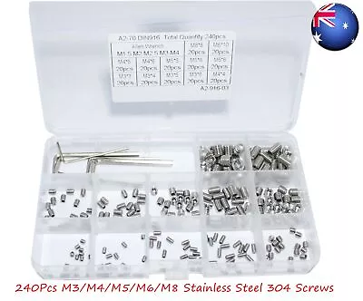 240Pcs M3/M4/M5/M6/M8 304 Stainless Steel Hex Socket Grub Screws Kit+5Pcs H Keys • $31.49