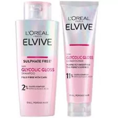 TWIN PACK L'Oreal Elvive Glycolic Gloss Shampoo AND Conditioner. FULL SIZE • £17.75