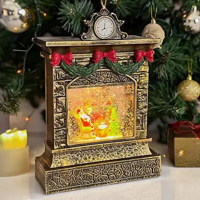 Christmas Fireplace Hurricane Water Lantern With Swirling Confetti LED Light • $49.99