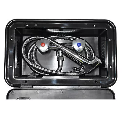 Watermarked Black External Shower Box Lockable Hot Cold Mix Hose Caravan Camper • $143.69