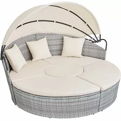 Garden Santorin Luxury Poly-rattan Garden Day Bed Lounge Set Sofa Lounger Canopy • £599.99
