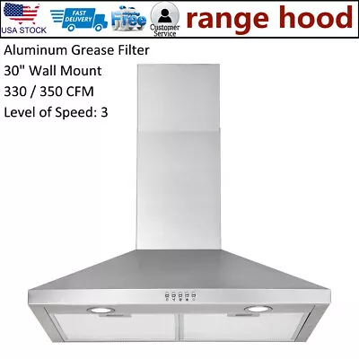 30  Stainless Steel Wall Mount Range Hood 330/350CFM Aluminium Mesh Filter Vent • $118.99