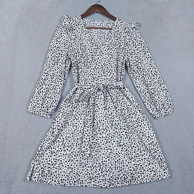 J. Crew Dress Womens S Animal Print A-Line Belted Ruffle Balloon Sleeve V-Neck • $28.99