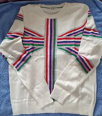 Boden Estella Union Jack Jumper Cream & Multicoloured Size Medium  • £49.99