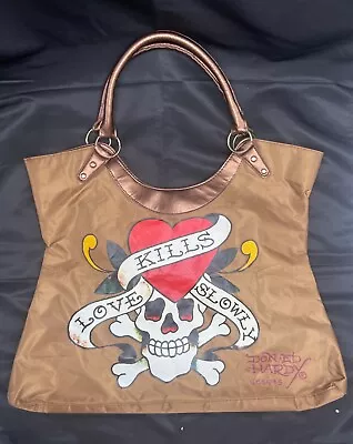 Ed Hardy  Love Kills Slowly  Large Brown Vinyl Tote Bag • $30