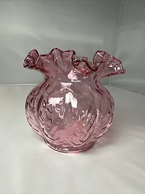 Vintage Fenton Cranberry Glass Diamond Optic Large Rose Bowl Vase 5” X 6.5” • $34.99