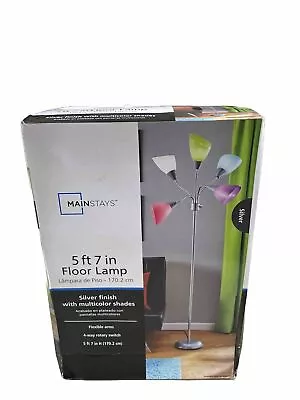 Mainstays 5 Light Floor Lamp Multi-Color Shades Metal Silver Finish Modern • $29.99