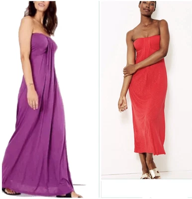 £12.99 • Buy Ex M&S Shirred Fit & Flared  Jersey Beach Dress Red Purple 10-20-12