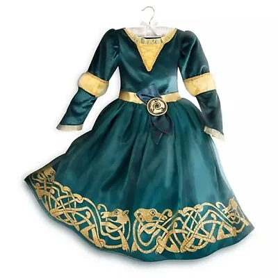 Disney Store Merida Girls Costume Dress Gown Glitter Gold Green Brave Princess • $49.95