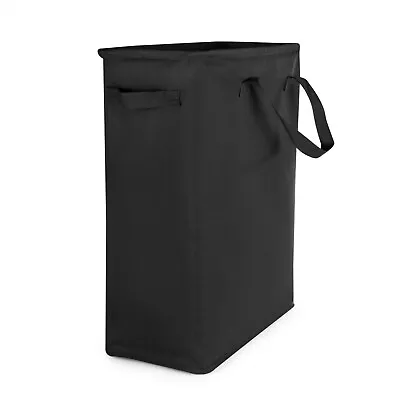 45L Slim Laundry Basket With Handles Black Linen Washing Baskets | M&W • £12.99