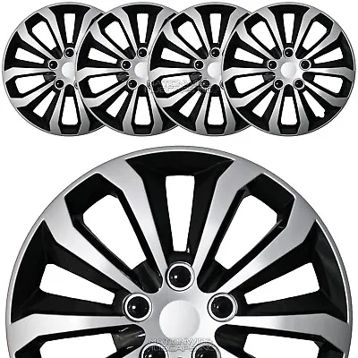 $54.99 • Buy 14  Set Of 4 Black Silver Wheel Covers Snap On Hub Caps Fit R14 Tire & Steel Rim