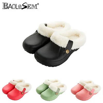 £13.99 • Buy Ladies Waterproof Slippers Furry Lined Clogs Garden House Shoes Warm Fur Mules
