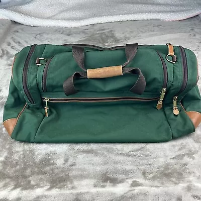 Vintage LL Bean Canvas Leather Green Duffle Bag Good Condition • $79