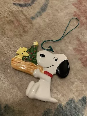 Vintage Peanuts Snoopy With Woodstock Flat Ceramic Christmas Ornament  • $14.99