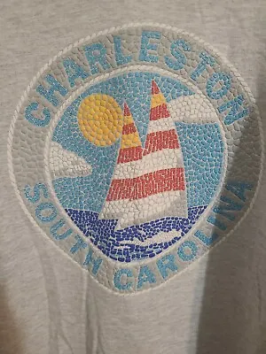 $19.99 • Buy Vintage Charleston SC Xl Mens Gray Logo Made In USA Roll Up Short Sleeve Tshirt 