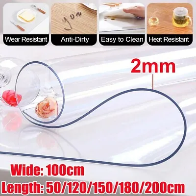 2mm Thick Clear Tablecloth Transparent Vinyl PVC Table Protector Plastic Cover • £8.99