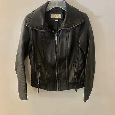 Michael Kors Distressed Leather Biker Zipper Moto Jacket Size SP Women’s Zippers • $39.99