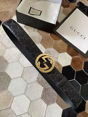 Gucci Men's Interlocking Double G Metal Buckle Belt Width 4cm Size 95/40 • $189