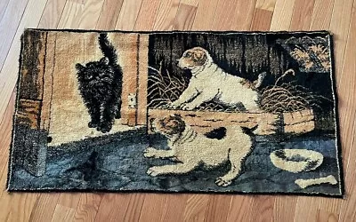 Vintage Cat/Dogs Tapestry Throw Wall Hanging Velvet 19x37 • $32.50