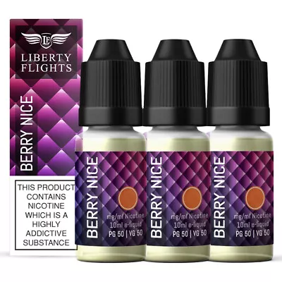 Liberty Flights E Liquid 10ml Berry Nice XO Vape Juice 50PG/50VG Pack Of 3 • £9.99