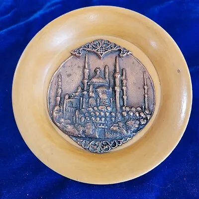 Miniature Wood & Bronze Tone Wall Plate Blue Mosque Istanbul Turkey • $8.90