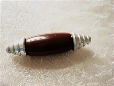 Vintage Art Deco Brown Bakelite Toggle Button Stepped Aluminum Or Chrome Caps • $8