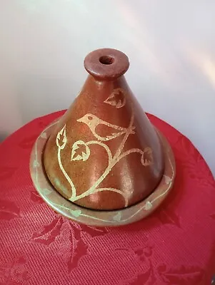 Moroccan Cooking Tagine Pot Tangia Etched Bird Terra Cotta Glazed  • $30
