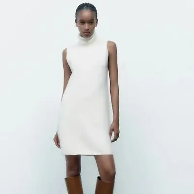 $30 • Buy Zara Knit Turtleneck Mini Sweater Dress Cream White Size Small