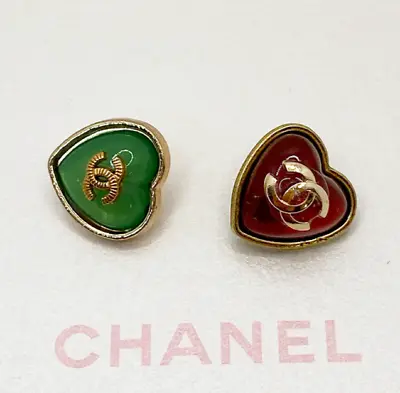 Vintage Button Parts 2sets Heart Designer CC Logo Red Green Gold • $39