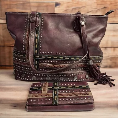 Montana West Concealed Carry Tote Western Stone Concho Embellished With Wallet • $28