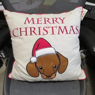 Dachshund Dog Merry Christmas Santa Decorative Toss Pillow NWT • $29.99