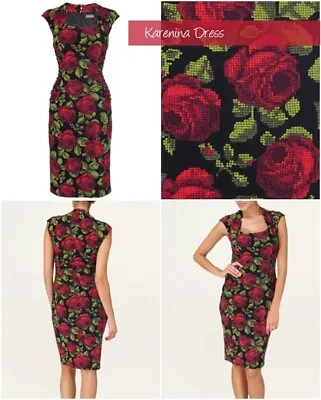 Phase Eight Rose Dress - Size 16 Karenina Red Digital Floral Pixel Galaxy Shift • £18.95