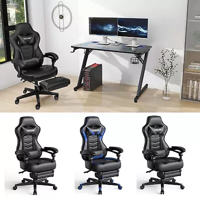 ELECWISH Gaming Desk With Chair Set RGB Glass Table Home Office Computer Chair • $259.99